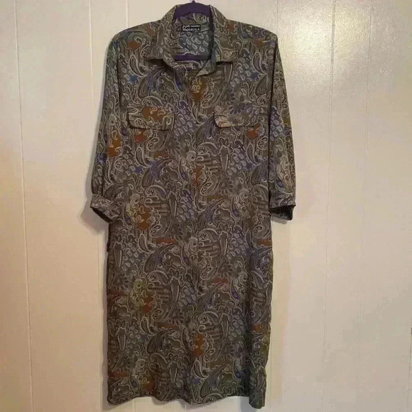 Breli Dresses & Skirts - Vintage Breli Originals Brown, Rust snd Cream Shirt Dress, Size Medium.